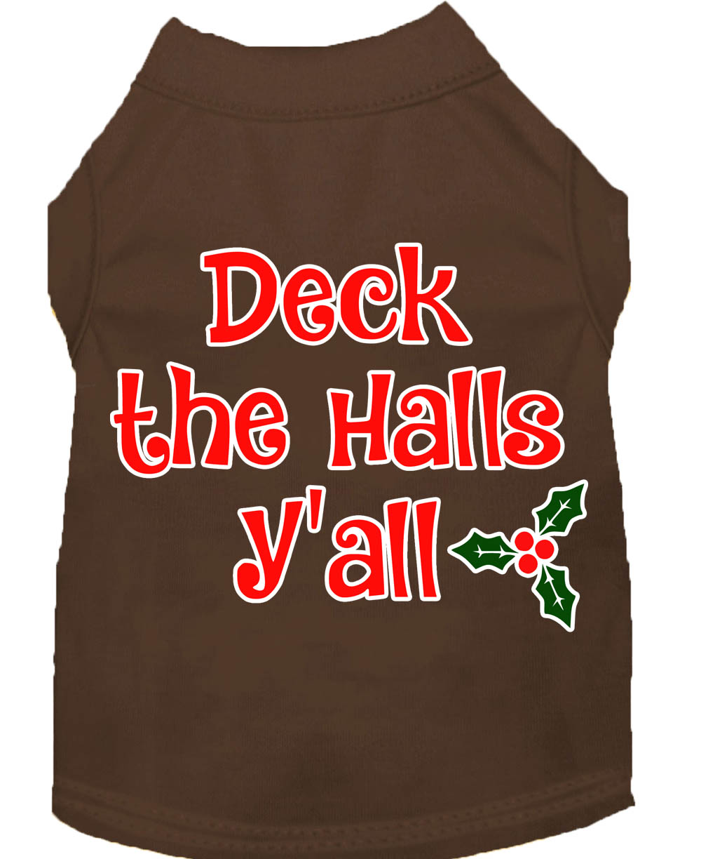 Deck the Halls Y'all Screen Print Dog Shirt Brown Med